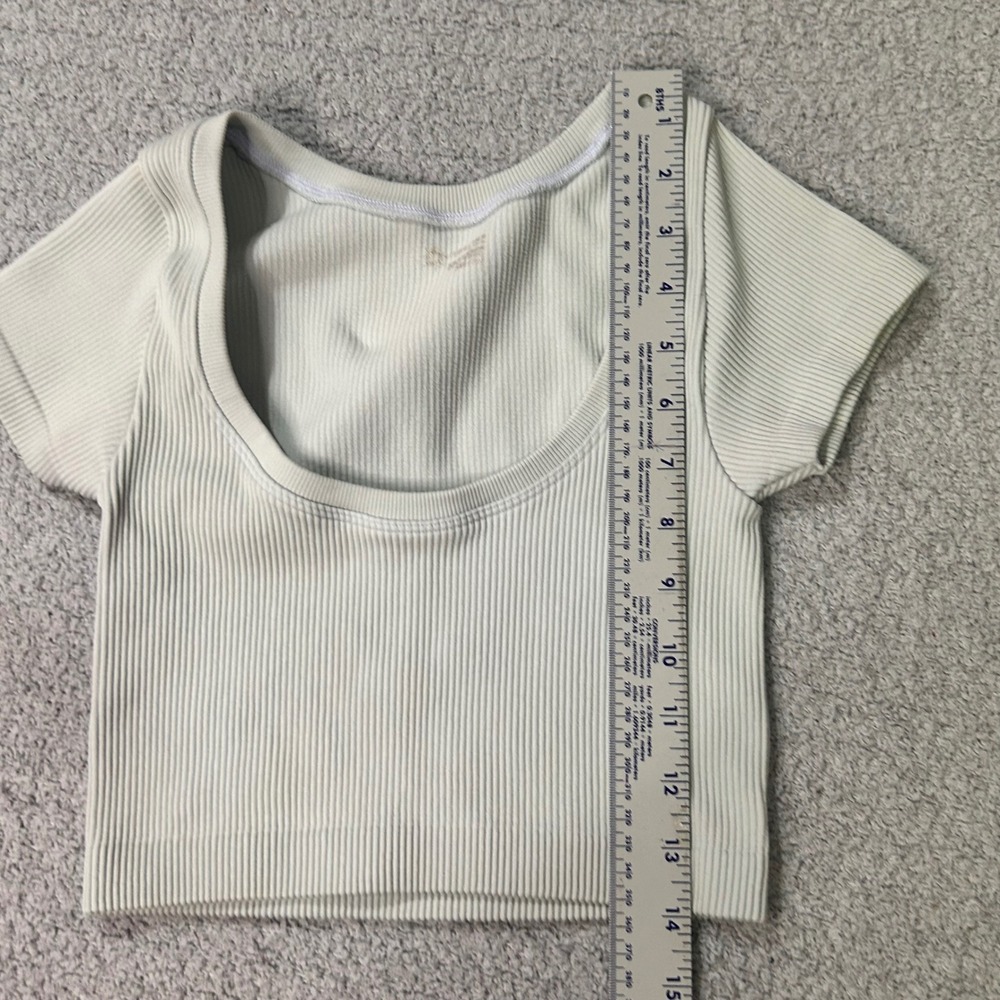 OFFLINE by Aerie Crop Top Ribbed Scoop XXS Sage Green Athleisure Clean Girl Boho - Picture 4 of 6